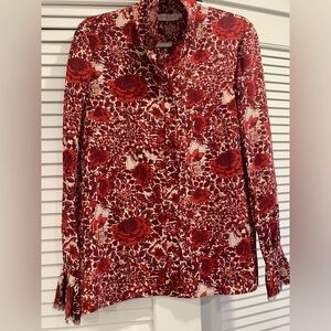 Tory Burch Cora floral maximalist career wear office classy blouse 100%silk sz 4